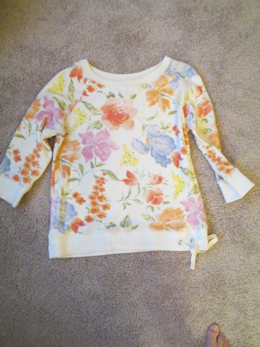 Ralph Lauren Women's Cream Floral Knitted Sweater Long Sleeves 100% Cotton Sz=S.
